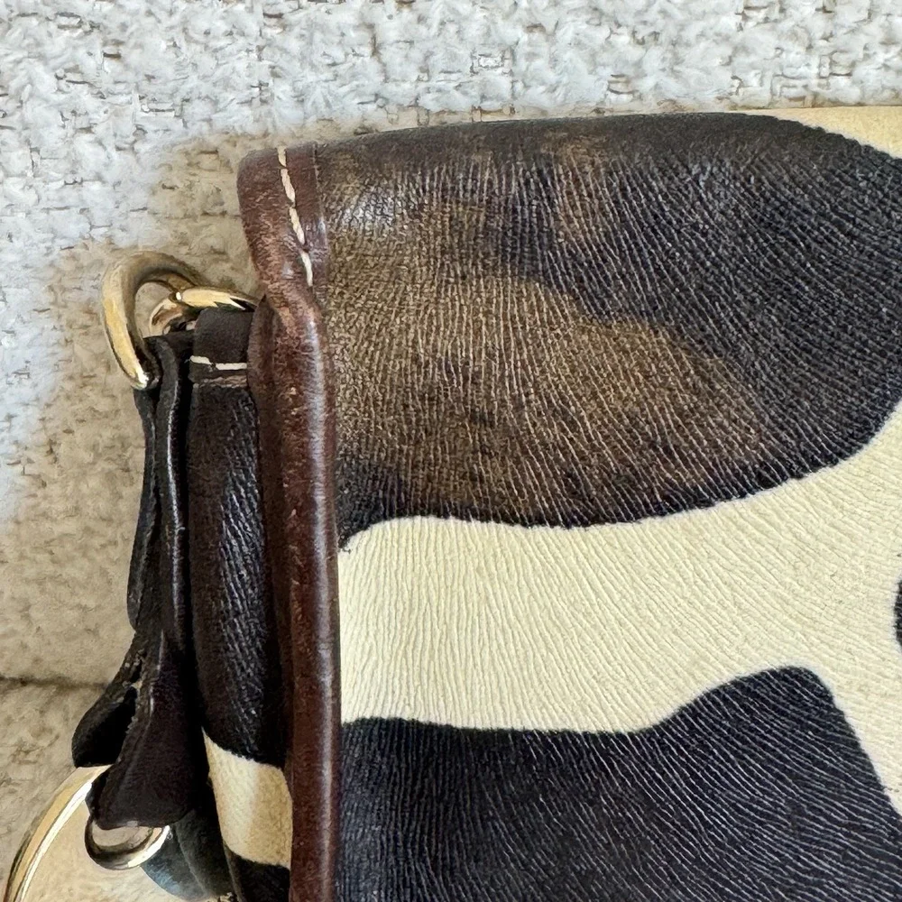 Dooney & Bourke Giraffe Print Haircalf Leather Flap Wristlet Bag Blue Logo Charm